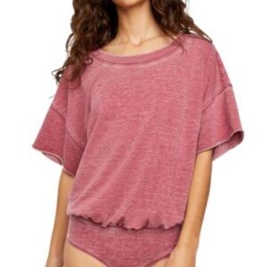 Free people Cozy girl shirt bodysuit pretty matron distressed color